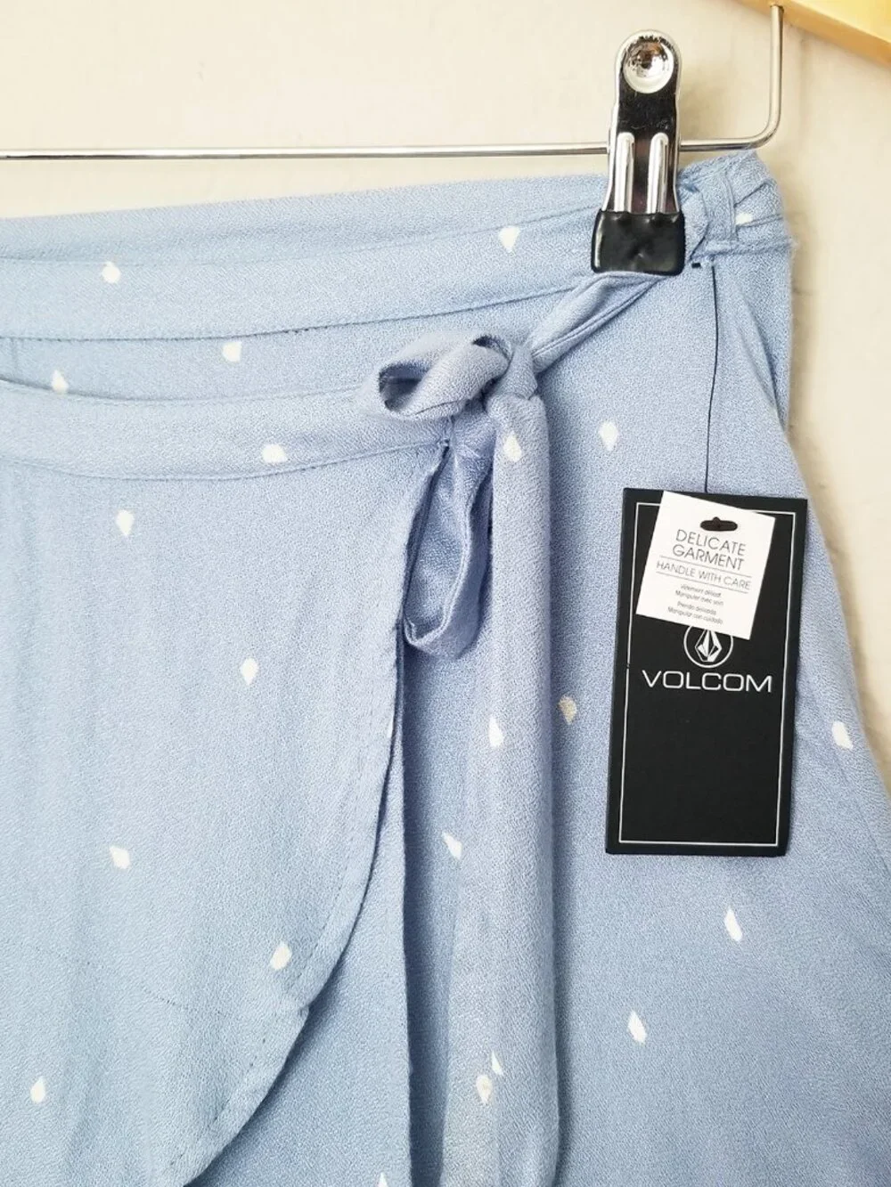 NEW Volcom Light Blue April March Mini Wrap Skirt M Logo Dots Beach Coverup $45
